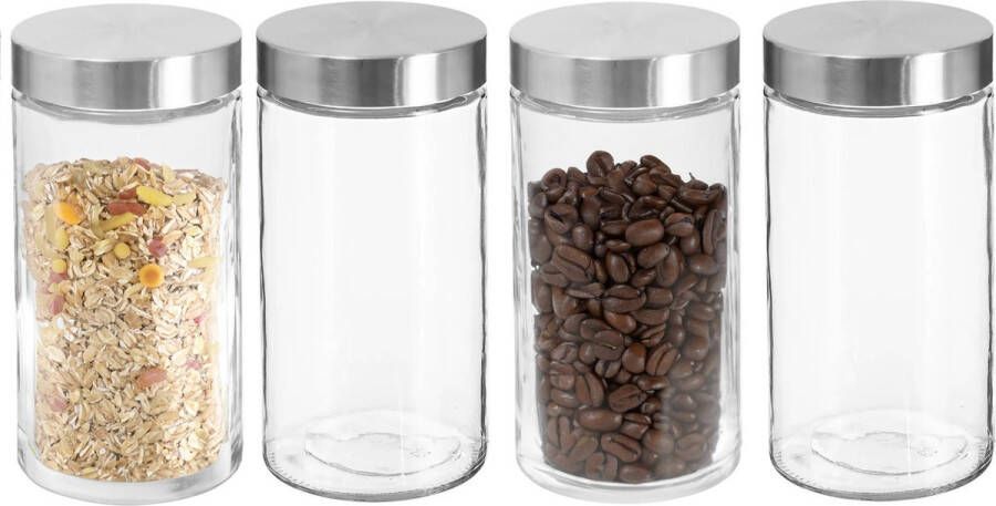 Secret de Gourmet 4x stuks voorraadbussen voorraadpotten 1 7L glas met RVS deksel 1700 ml Voorraadpotten met luchtdichte deksel