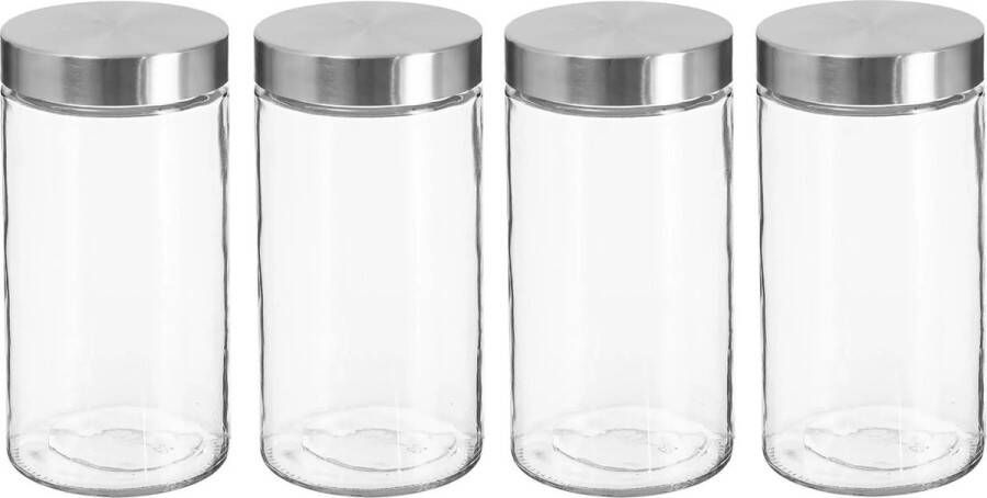 Secret de Gourmet 4x stuks voorraadbussen voorraadpotten 1 7L glas met RVS deksel 1700 ml Voorraadpotten met luchtdichte deksel