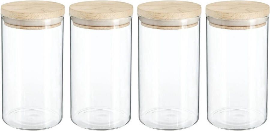 Secret de Gourmet 4x stuks voorraadbussen voorraadpotten 1L glas met houten deksel 1000 ml Voorraadpotten met luchtdichte deksel