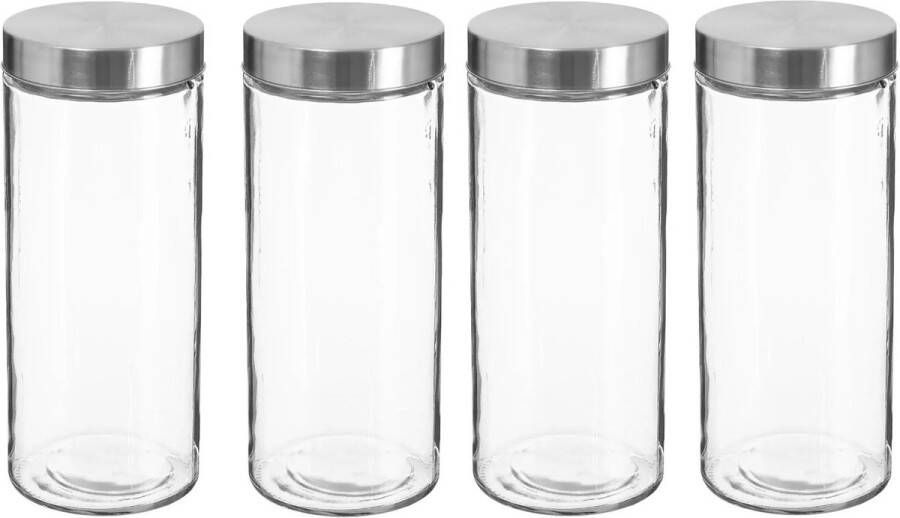 Secret de Gourmet 4x stuks voorraadbussen voorraadpotten 2L glas met RVS deksel 2000 ml Voorraadpotten met luchtdichte deksel