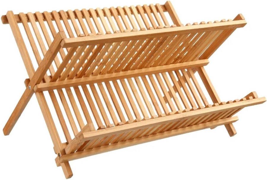 Secret de Gourmet Afdruiprek afwasrek 2-laags bruin 42 x 33 cm van bamboe hout Afdruiprekken