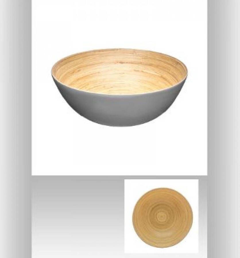 Secret de Gourmet Bamboehouten serveerschaal saladekom grijs 25 cm