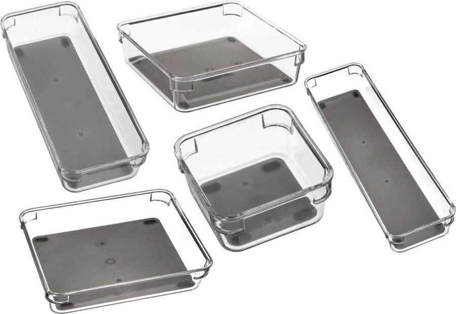 Secret de Gourmet Set 5x bestekbakken keuken organizers 1-vaks Tidy Smart transparant kunststof verschillende formaten Bestekbakken