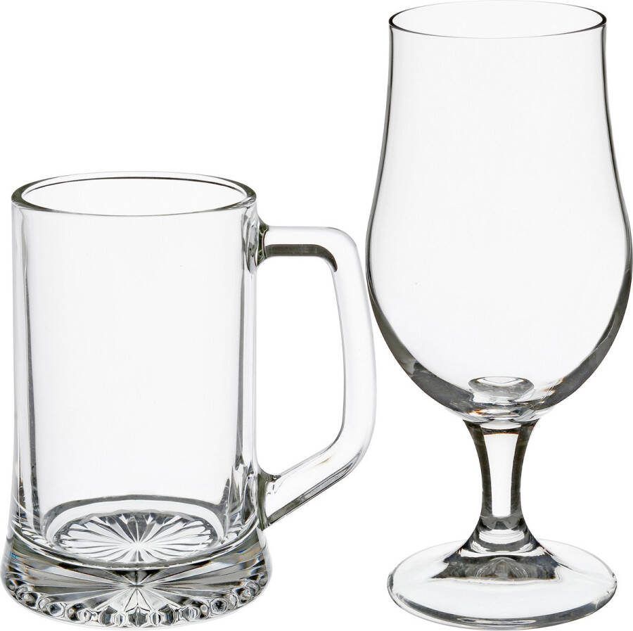 Secret de Gourmet Bierglazen set bierpullen bierglazen op voet 8x stuks glas Bierglazen