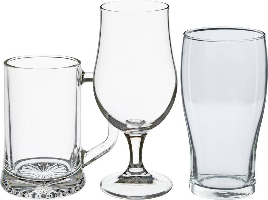 Secret de Gourmet Bierglazen set pint glazen bierpullen bierglazen op voet 12x stuks glas Bierglazen