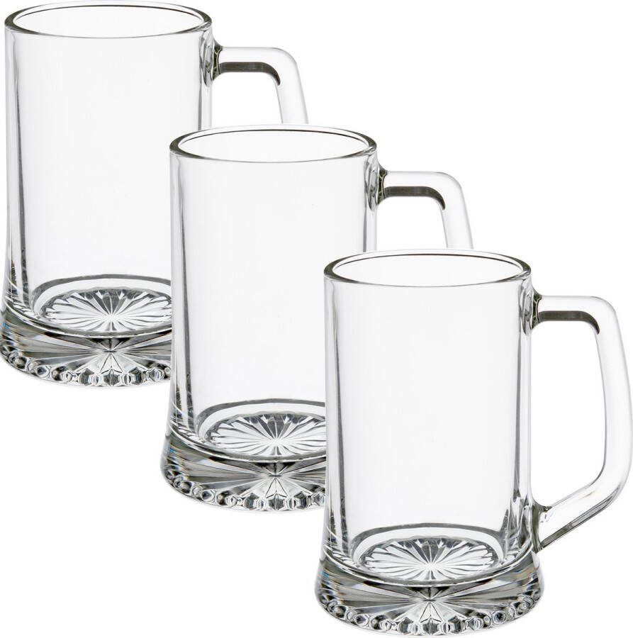 Secret de Gourmet Bierglazen bierpullen 12x stuks handvat transparant 320 ml 9 x 12 cm