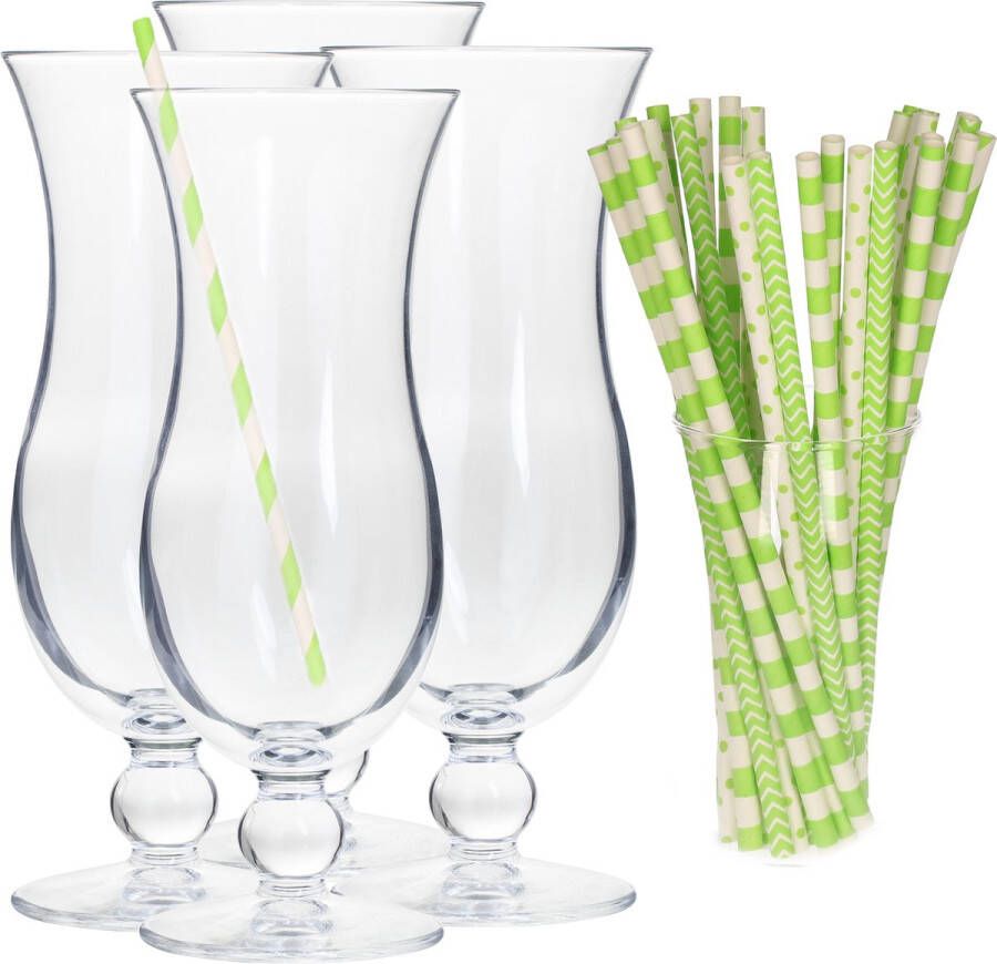 Secret de Gourmet Cocktail set van 4x cocktail glazen en 100x rietjes 440 ml groen Drinkglazen