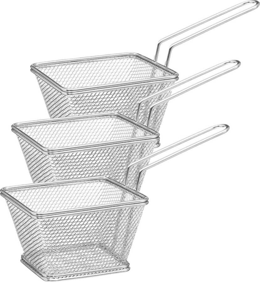 Secret de Gourmet Frietmandje serveermandje 6x zilver RVS 20 5 x 9 x 11 cm Patat snacks serveren in een mandje