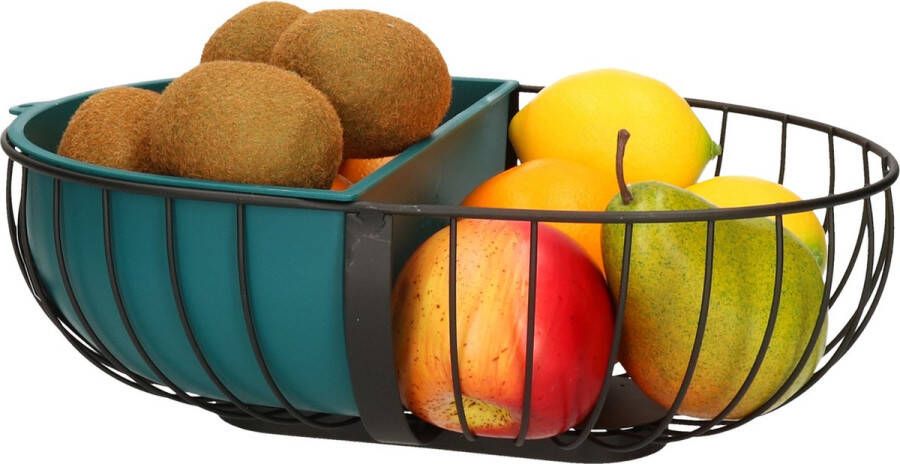 Secret de Gourmet Fruitschaal fruitmand metaal met inzetbakje zwart petrol blauw 30 x 20 cm Fruitschalen fruitmanden Draadmand van metaal