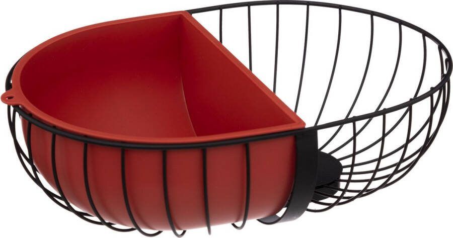 Secret de Gourmet Fruitschaal fruitmand metaal met inzetbakje zwart rood 30 x 20 cm Fruitschalen fruitmanden Draadmand van metaal