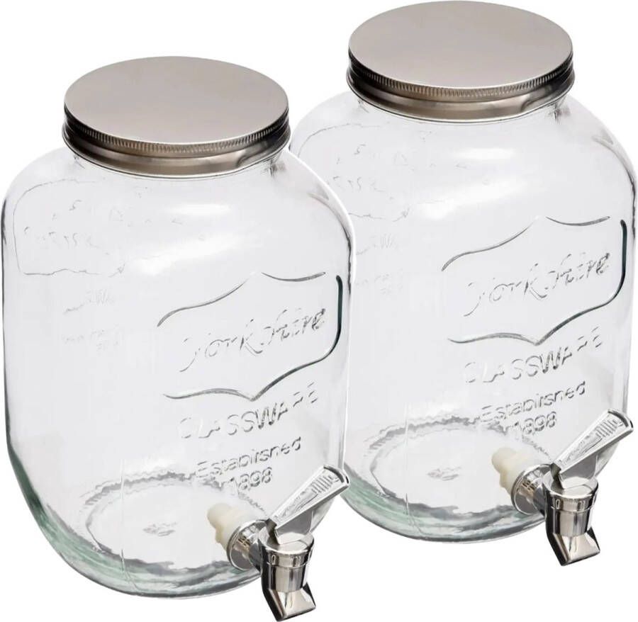 Secret de Gourmet 2x stuks glazen drank dispenser 4 liter met kunststof kraantje en schroefdeksel Drankdispensers