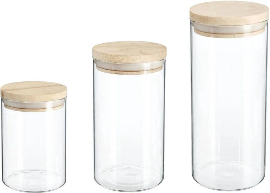 Secret de Gourmet Keuken voorraadbussen potten glas hout set 3x stuk