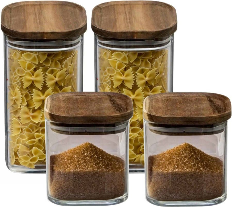 Secret de Gourmet Set van 4x keuken voorraadbussen potten glas 0.6 en 1.3 Liter inhoud Voorraadpot