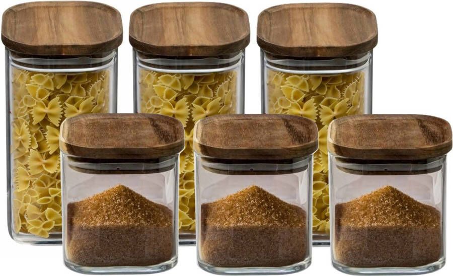 Secret de Gourmet Set van 6x keuken voorraadbussen potten glas 0.6 en 1.3 Liter inhoud Voorraadpot