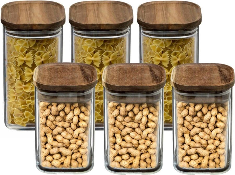 Secret de Gourmet Set van 6x keuken voorraadbussen potten glas 1.0 en 1.3 Liter inhoud Voorraadpot