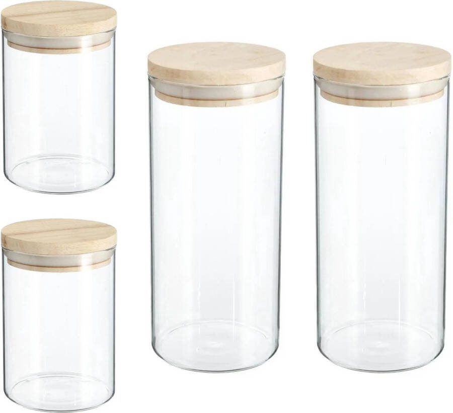 Secret de Gourmet Set van 4x keuken voorraadbussen potten glas 0.6 en 1.0 Liter inhoud Voorraadpot