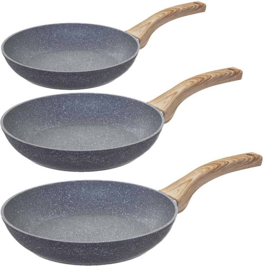Secret de Gourmet Koekenpannen set 3x stuks Turino Alle warmtebronnen dia 20 24 28 cm Anti-aanbaklaag Koekenpannen