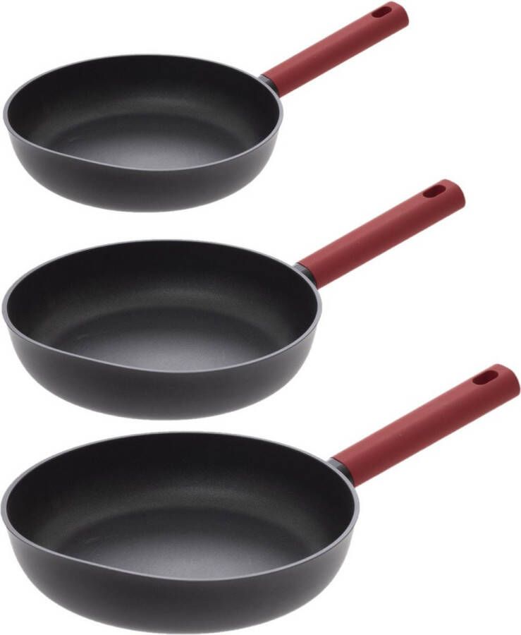 Secret de Gourmet Koekenpannen set 3x stuks Valence Alle warmtebronnen dia 21 25 27 cm Anti-aanbaklaag Koekenpannen