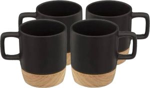 Secret de Gourmet Koffiekopjes theekopjes 12 stuks aardewerk zwart 120 ml bamboe onderzetter