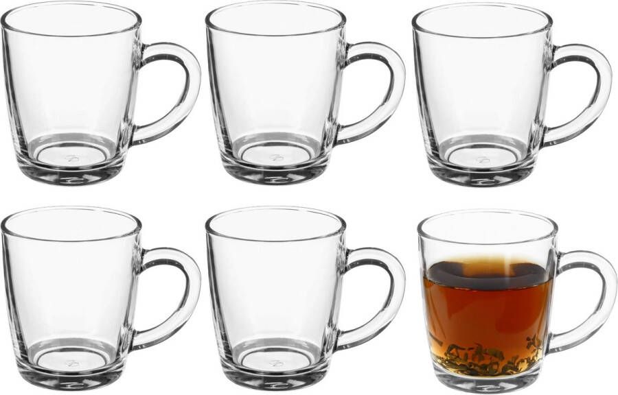 Secret de Gourmet Koffie thee glazen met oor set 6x stuks transparant glas 340 ml