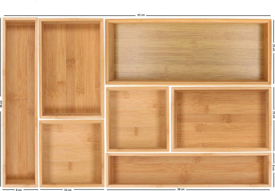 Secret de Gourmet Lade bakjes organize set Tidy Smart 7-delig bamboe 40 x 60 cm opbergsysteem Bestekbakken