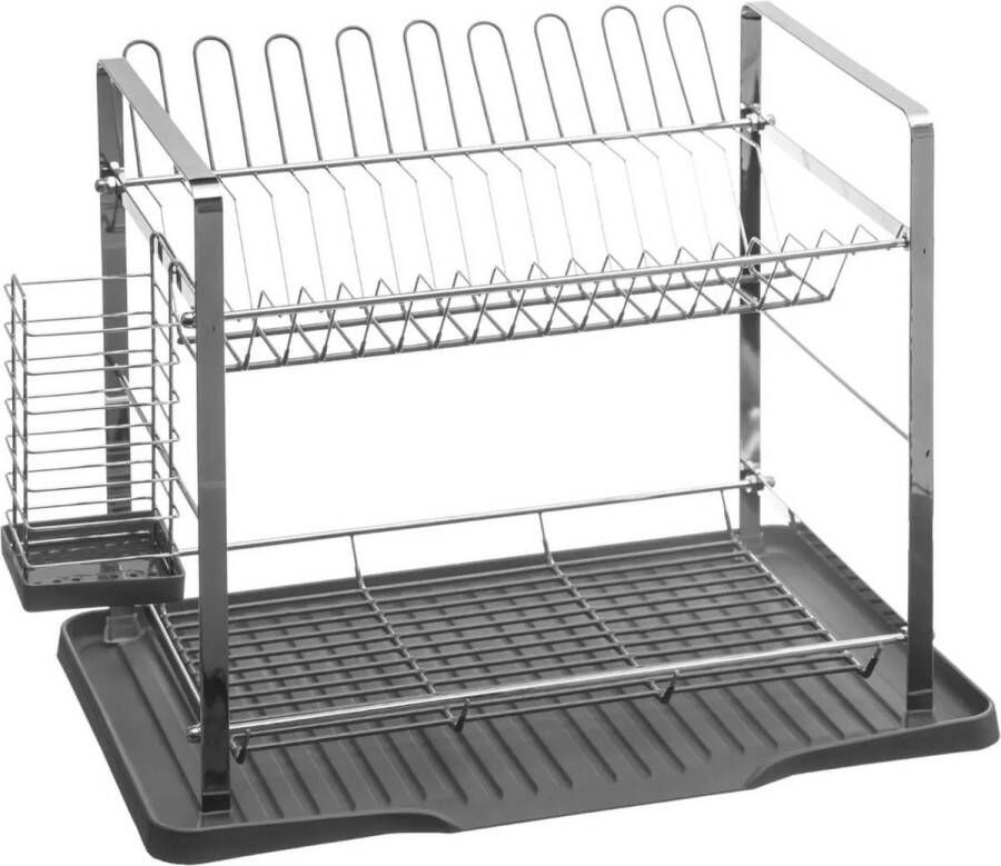 Secret de Gourmet Luxe afdruiprek afwasrek 2-laags met lekbak en verwijderbare bestekbak grijs 50 x 30 5 cm van kunststof metaal Afwassen