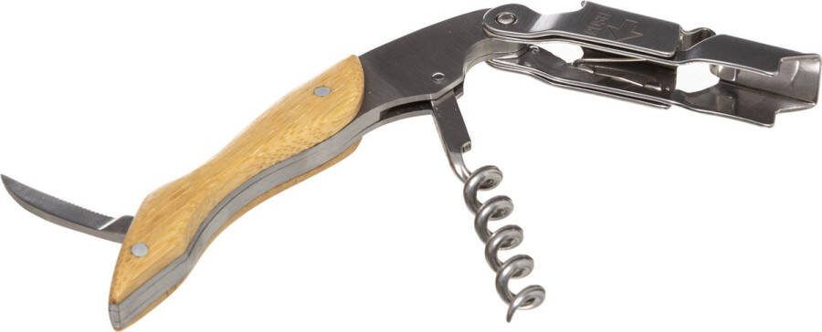 Secret de Gourmet Luxe kurkentrekker kelnermes met opener van metaal bamboe 12 cm