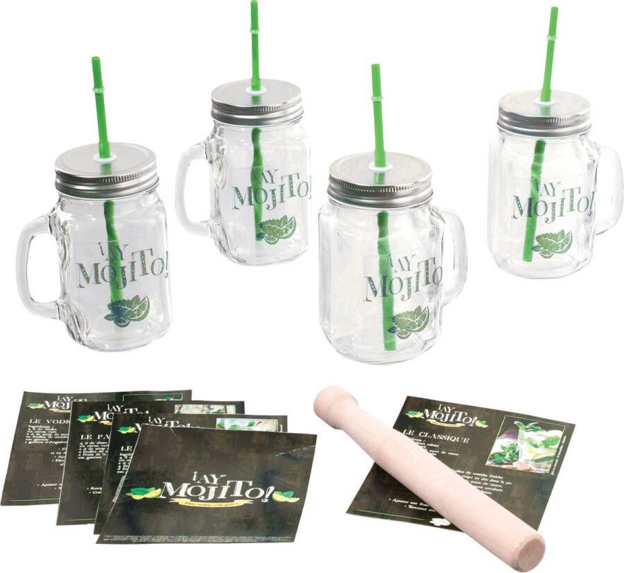 Secret de Gourmet Cocktails mojito glazen set 4x stuks met accessoires 500 ml Cocktailglazen