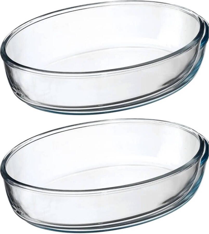 Secret de Gourmet 2x stuks ovenschaal ovaal Transparant Geglazuurd glas 26 x 18 x 6 cm Ovenschalen