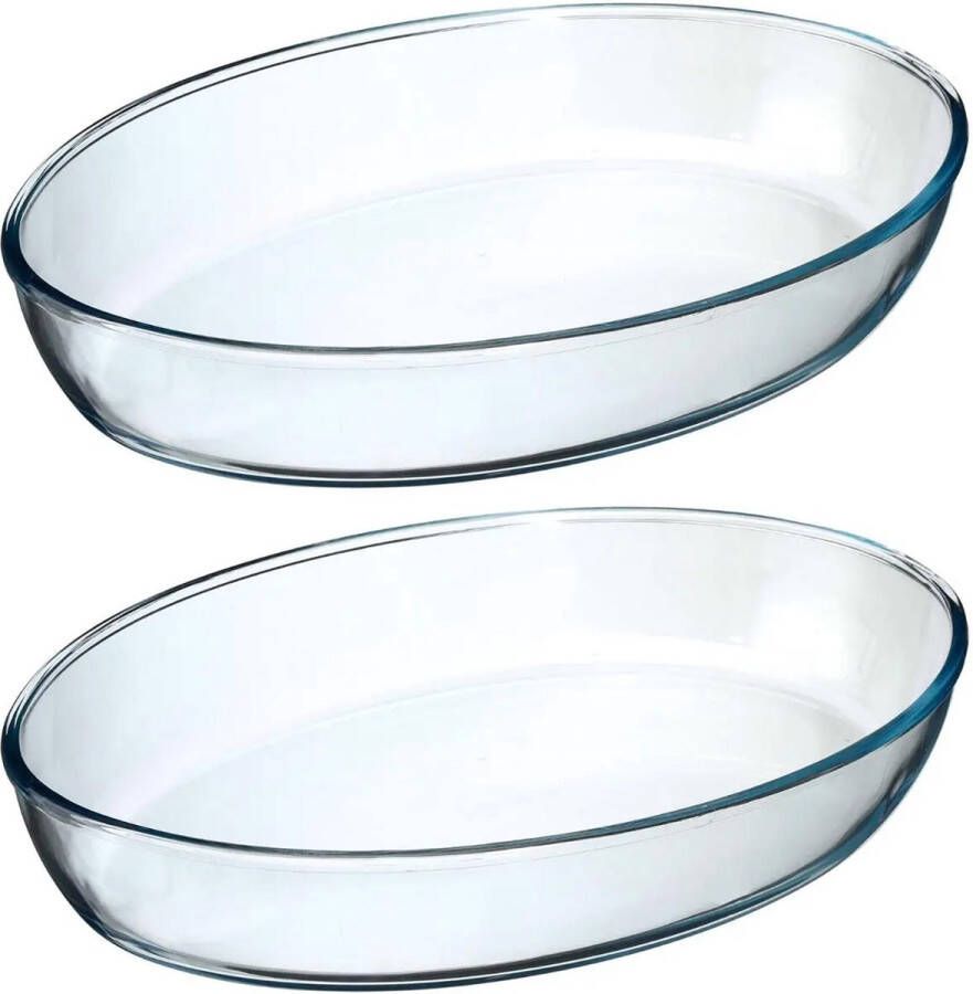 Secret de Gourmet 2x stuks ovenschaal ovaal Transparant Geglazuurd glas 35 x 25 x 6 cm Ovenschalen