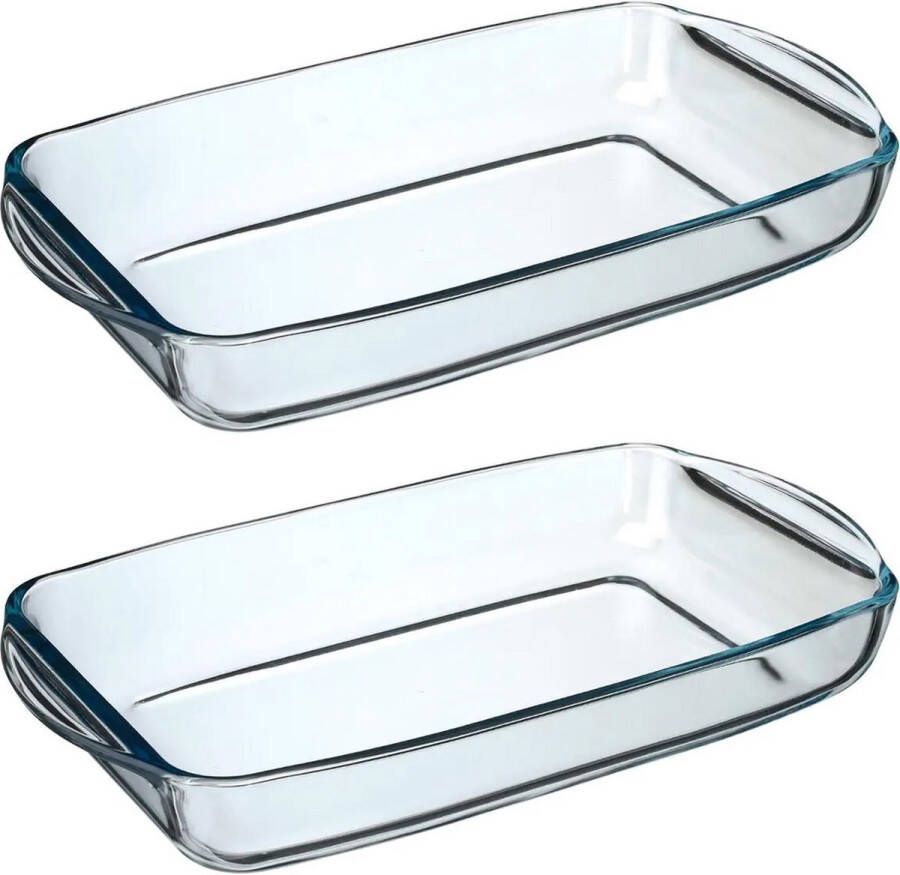 Secret de Gourmet 2x stuks ovenschaal rechthoek Transparant Geglazuurd glas 34 x 19 x 5 cm Ovenschalen