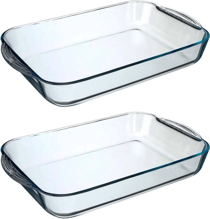 Secret de Gourmet 2x stuks ovenschaal rechthoek Transparant Geglazuurd glas 40 x 25 x 6 cm Ovenschalen