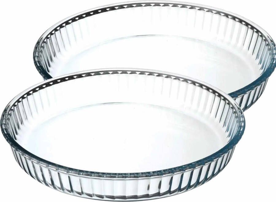 Secret de Gourmet 2x stuks ovenschaal rond Transparant Glas Diameter 32 cm Ovenschalen