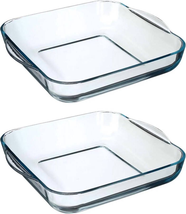 Secret de Gourmet 2x stuks ovenschaal vierkant Transparant Geglazuurd glas 29 x 29 x 6 cm Ovenschalen
