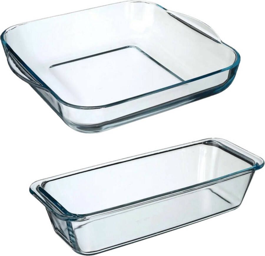 Secret de Gourmet Ovenschalen set 2x formaten Glas 29 x 29 cm 31 x 12 cm Ovenschalen