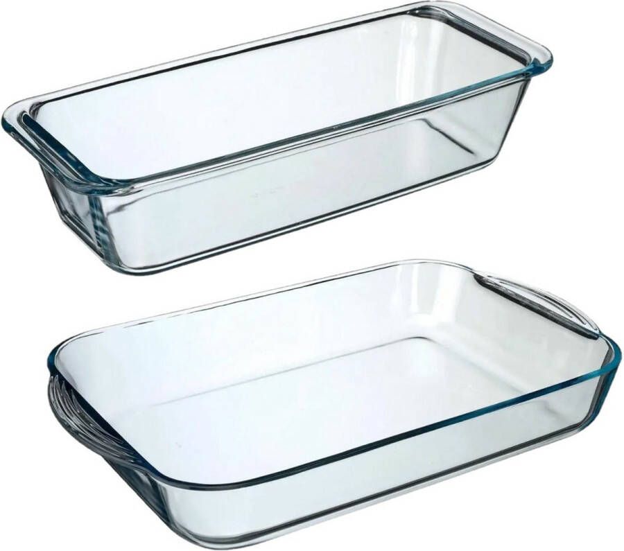 Secret de Gourmet Ovenschalen set 2x formaten Glas 34 x 19 cm 31 x 12 cm Ovenschalen