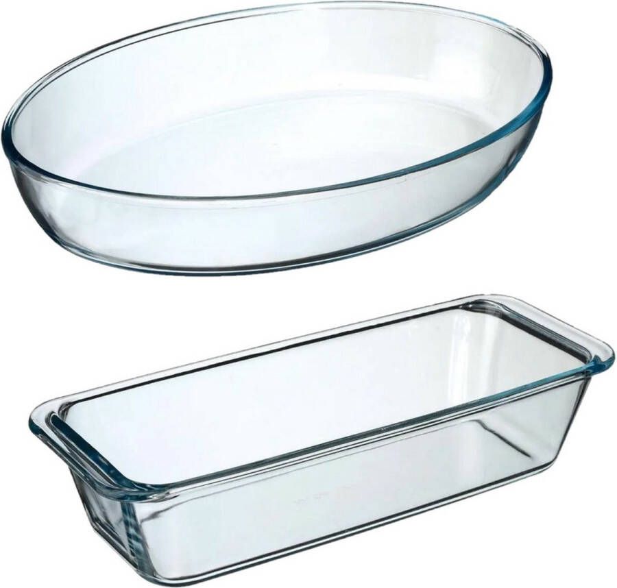 Secret de Gourmet Ovenschalen set 2x formaten Glas 35 x 25 cm 31 x 12 cm Ovenschalen