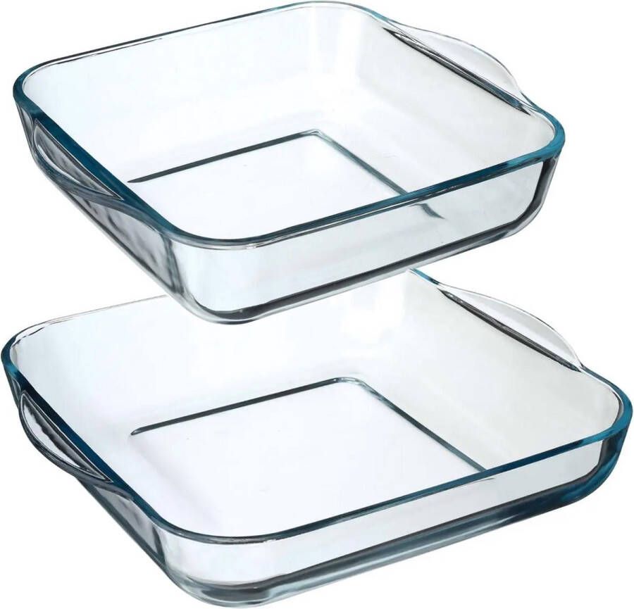 Secret de Gourmet Ovenschalen set vierkant Glas 22 x 22 cm 29 x 29 cm Ovenschalen