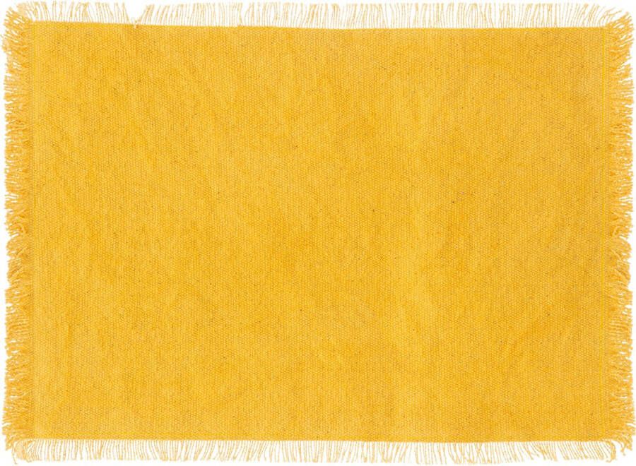 Secret de Gourmet placemats Kenya 1x geel 45 x 30 cm katoen met franjes Placemats