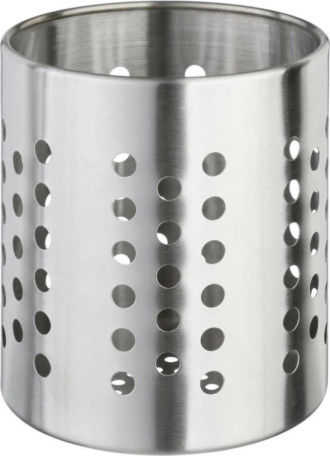 Secret de Gourmet Ronde keukengerei houder zilver 13 5 cm van RVS Keukengereihouder Pollepelhouder Spatelhouder