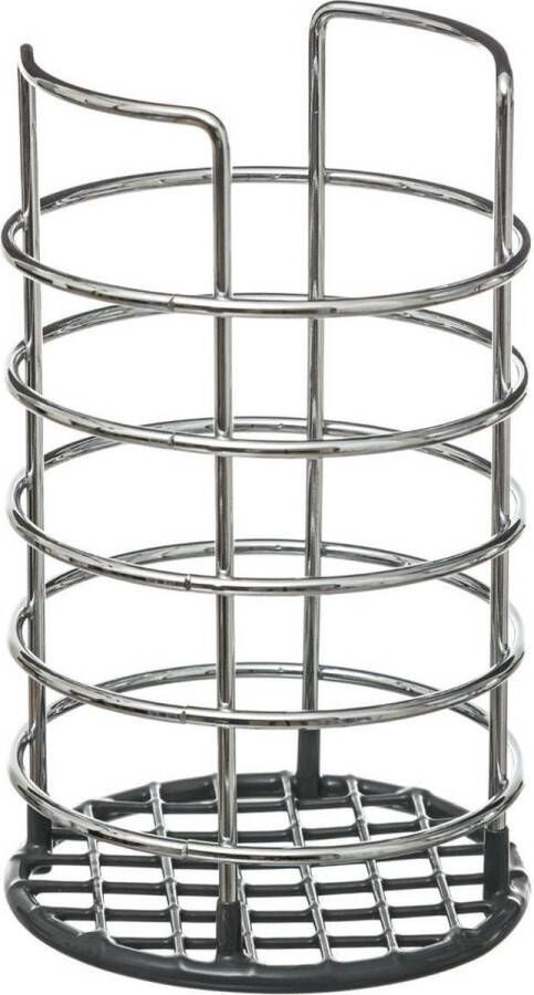 Secret de Gourmet Ronde keukengerei houder zilver 19 5 cm van RVS Keukengereihouder Pollepelhouder Spatelhouder