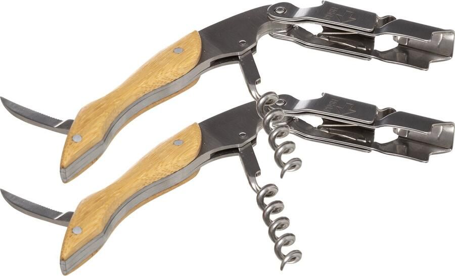 Secret de Gourmet Bamboe flesopener 3-in-1 2 st Kurkentrekker kelnermes