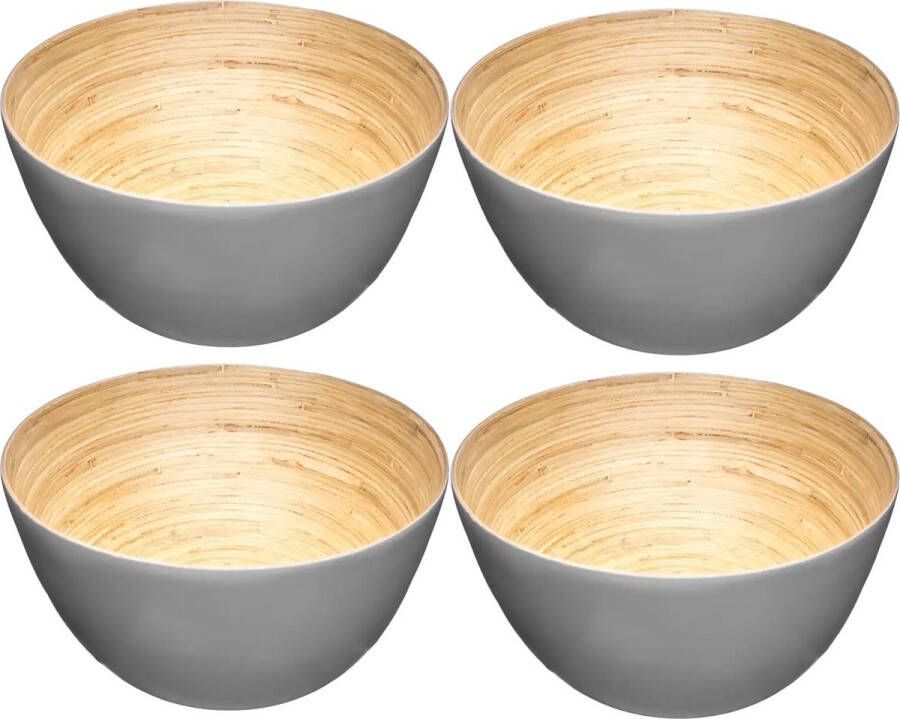 Secret de Gourmet Set van 4x stuks Slakommetjes serveer schaaltjes bamboe D17 cm Saladeschalen