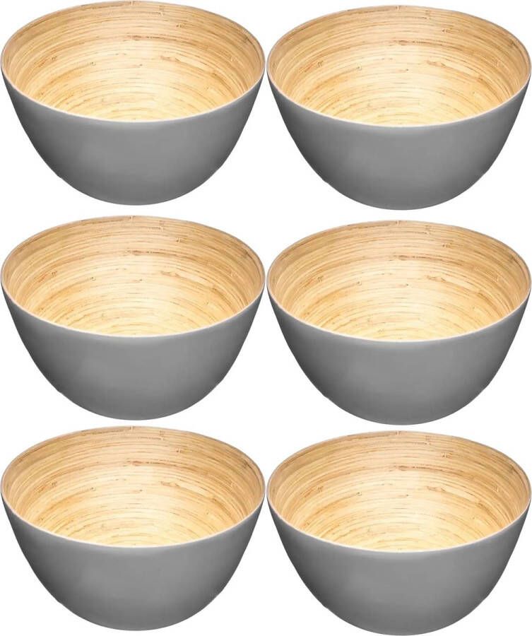 Secret de Gourmet Set van 6x stuks Slakommetjes serveer schaaltjes bamboe D17 cm Saladeschalen