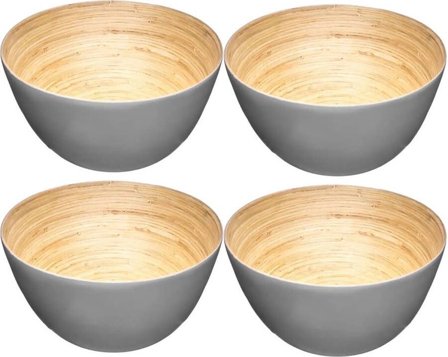 Secret de Gourmet Set van 8x stuks Slakommetjes serveer schaaltjes bamboe D17 cm Saladeschalen