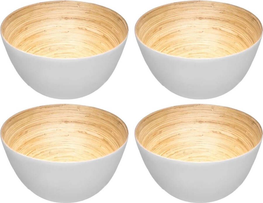 Secret de Gourmet Set van 4x stuks Slakommetjes serveer schaaltjes bamboe D17 cm Saladeschalen