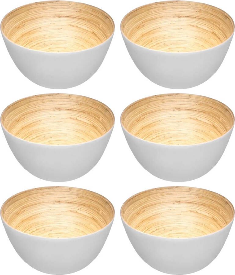 Secret de Gourmet Set van 6x stuks Slakommetjes serveer schaaltjes bamboe D17 cm Saladeschalen