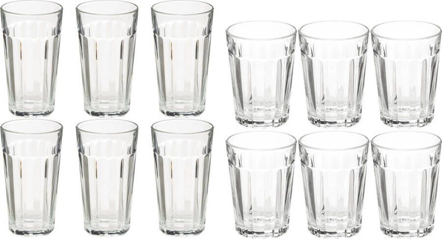 Secret de Gourmet Set 12x stuks Lorenz-serie water drink glazen 250 en 350 ml van glas Drinkglazen