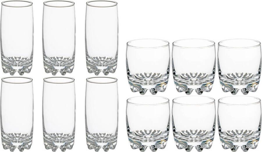 Secret de Gourmet Set 12x stuks Tinn-serie water drink glazen 310 en 380 ml van glas Longdrinkglazen