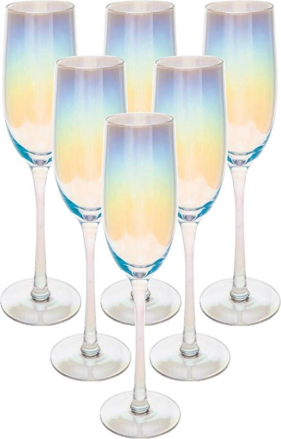 Secret de Gourmet Set van 12x champagneglazen flutes parelmoer 210 ml Fantasy van glas Champagne glazen